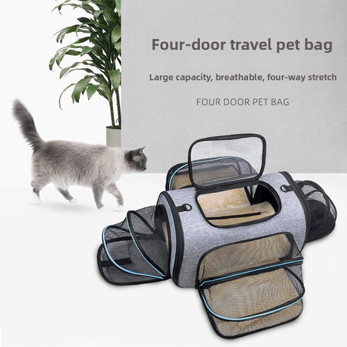 4-Way Expandable Four-Door Pet Carrier – Foldable Breathable Mesh Car Travel Suitcase