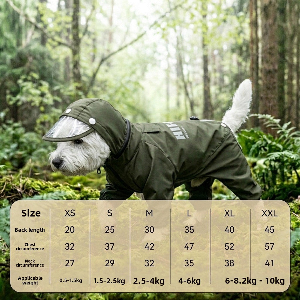 Full-Body Four-Legged Waterproof Pet Raincoat – Detachable Tail Removable Bootie Storm Hoodie