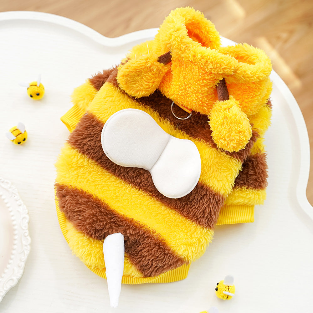 Transformative Bee Fleece-Lined Dog Costume – Winter Warm Leash Attachment Hoodie Coat