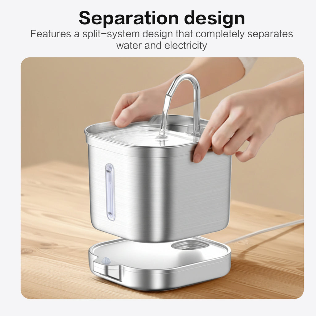 Smart Cordless Stainless Steel Cat Fountain – Wireless Automatic Flowing Water Dispenser