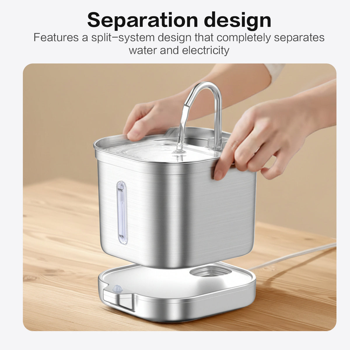 Smart Cordless Stainless Steel Cat Fountain – Wireless Automatic Flowing Water Dispenser