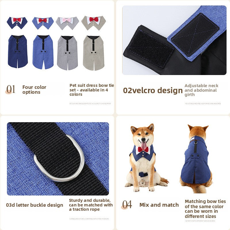 Elegant British Style Pet Dog Tuxedo Vest – Classic Formal Attire With Bow Tie