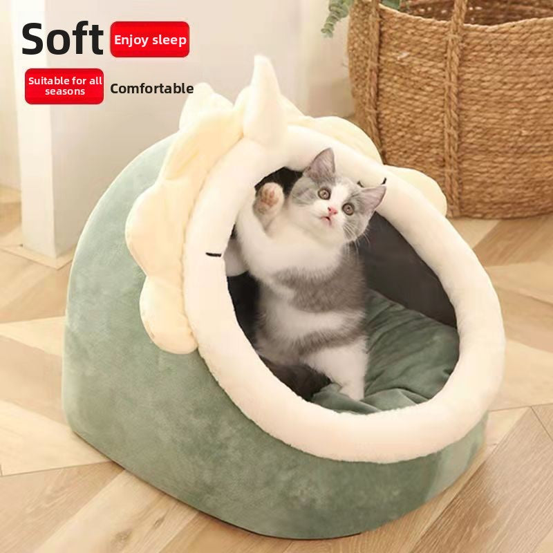 Semi-Enclosed Anti-Anxiety Winter Warm Pet Bed – Wear-Resistant All-Season Cozy Nest