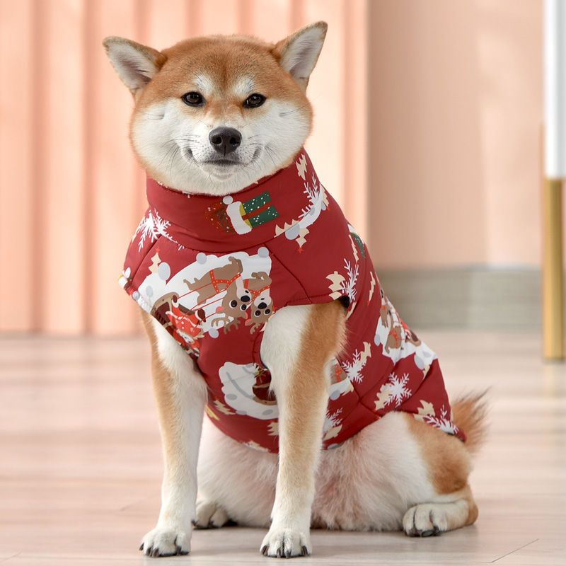 Windproof Cotton Dog Winter Coat – Festive High-Visibility Heavy-Duty Warm Vest