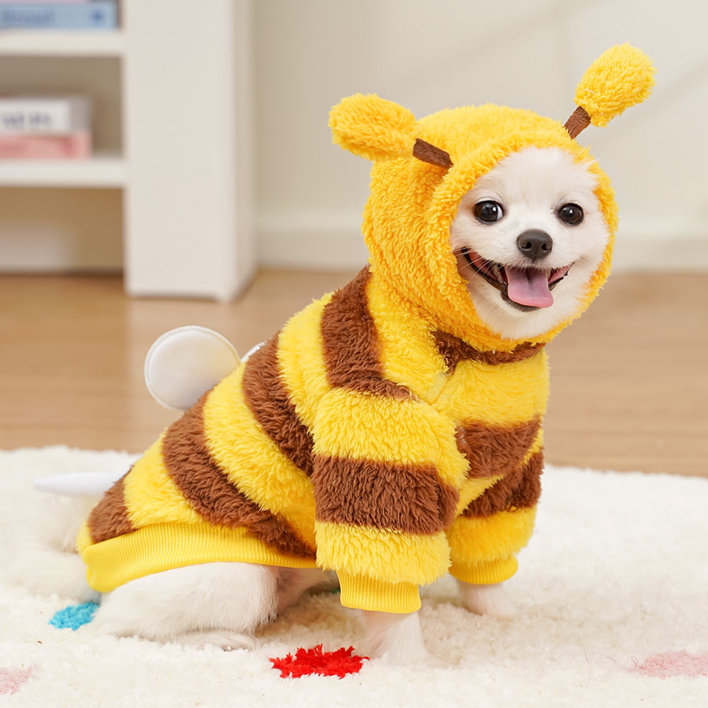 Transformative Bee Fleece-Lined Dog Costume – Winter Warm Leash Attachment Hoodie Coat