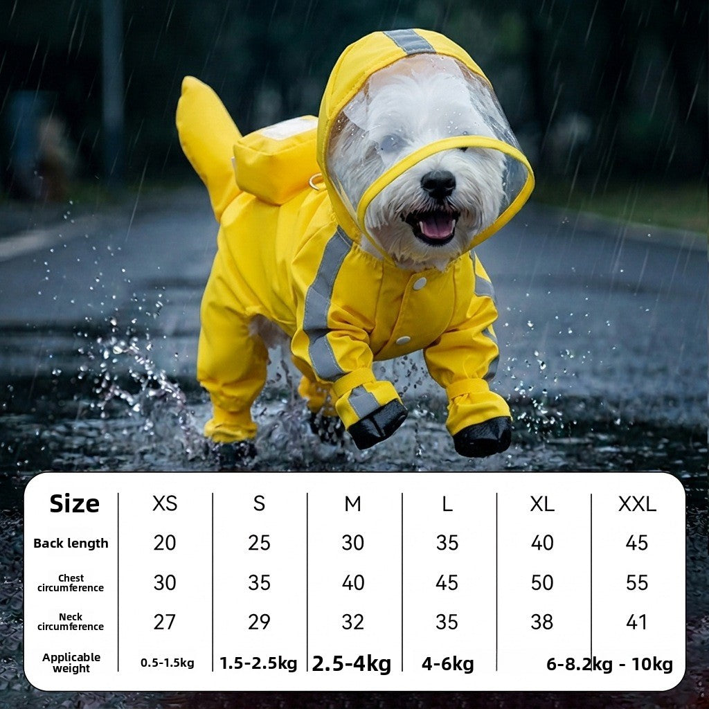 Full-Body Four-Legged Waterproof Pet Raincoat – Detachable Tail Removable Bootie Storm Hoodie