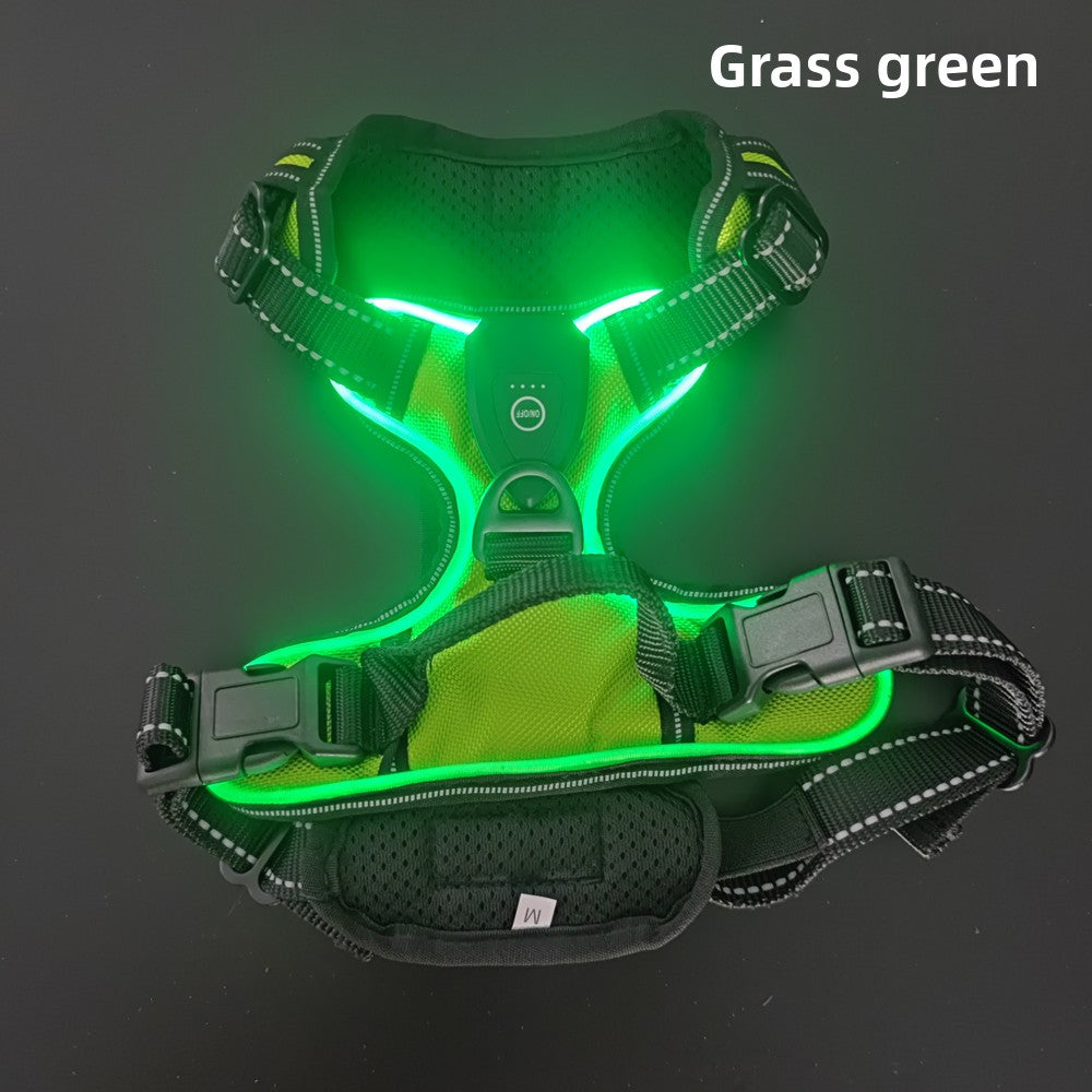 Adjustable LED Luminous Pet Chest Strap – High-Visibility Safety Night Walking Vest