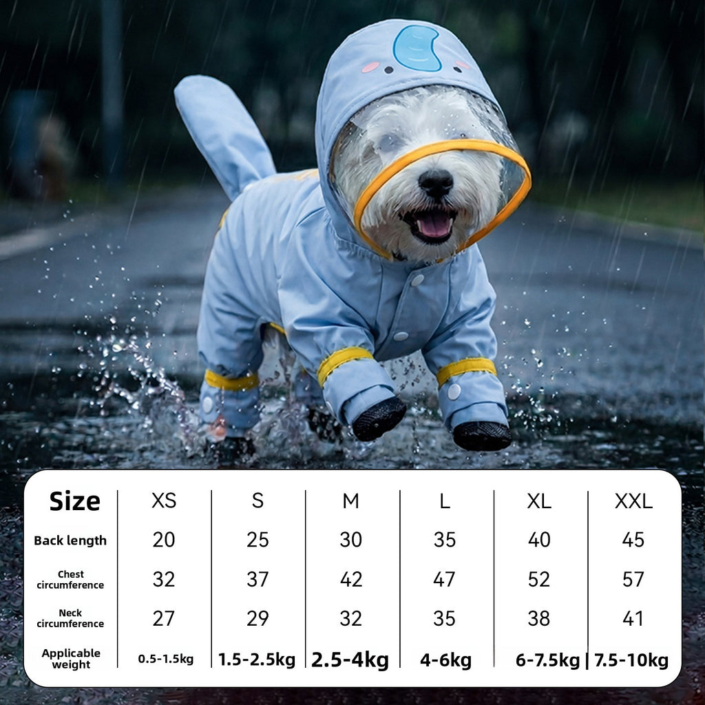 Full-Body Four-Legged Waterproof Pet Raincoat – Detachable Tail Removable Bootie Storm Hoodie