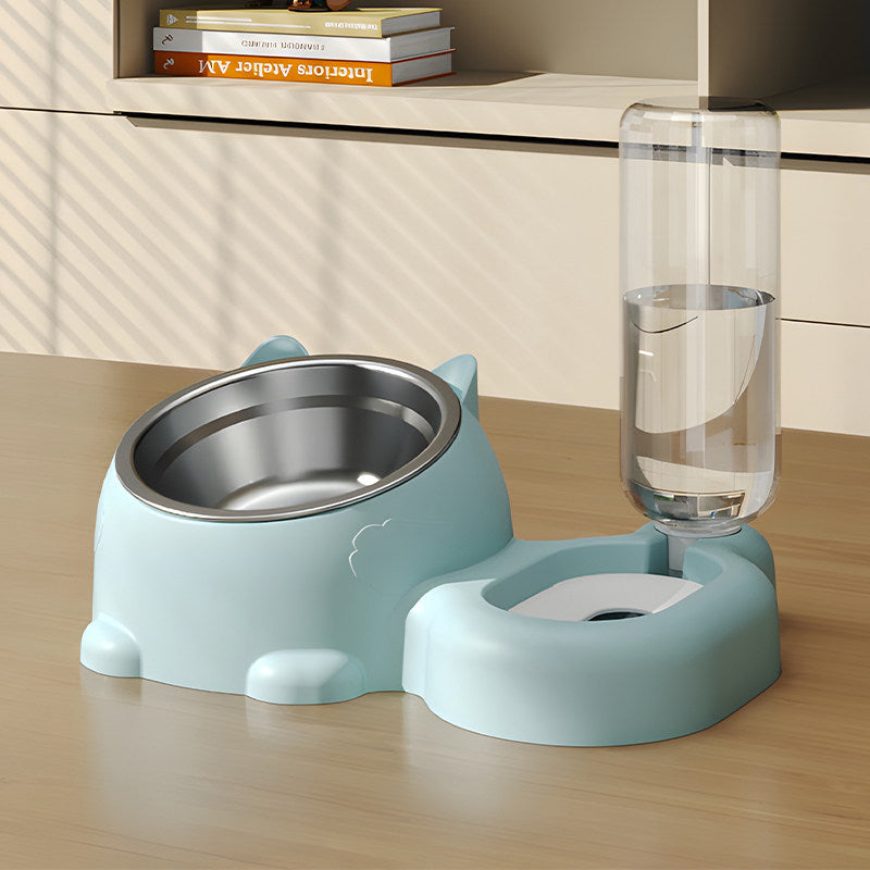 Gravity Automatic Pet Water Refill Fountain – Non-Electric Dual Food Bowl Station