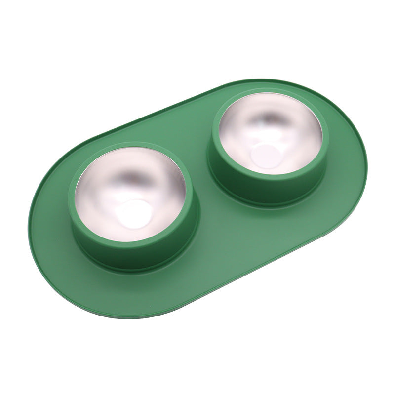 Anti-Slip Dual Stainless Steel Pet Bowl – No-Spill Silicone Food Water Station
