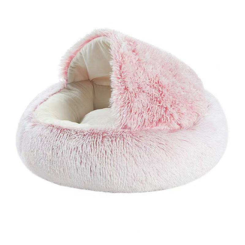 Semi-Enclosed Shell Shape Pet Cave Bed – Deep Sleep Insulating Plush Velvet Lounger