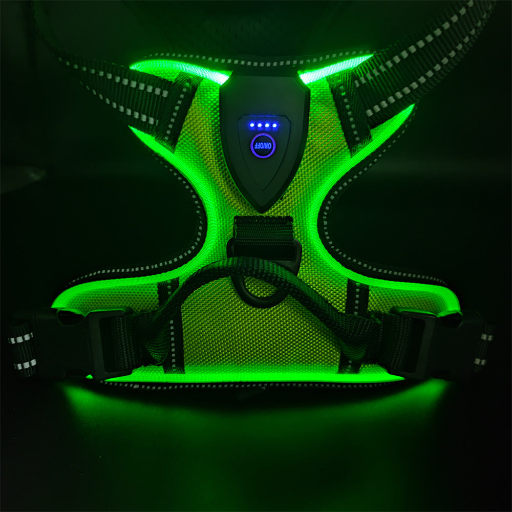 Adjustable LED Luminous Pet Chest Strap – High-Visibility Safety Night Walking Vest