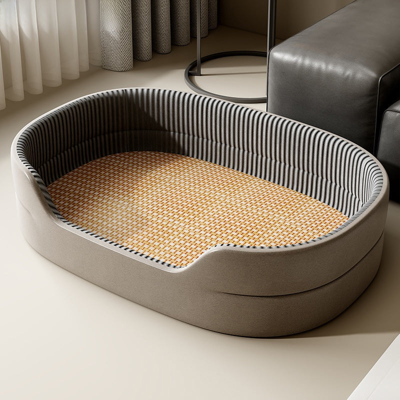 Anti-Overheating Plush Pet Cooling Bed – Summer Refreshing Raised Fence Calming Sofa Lounger