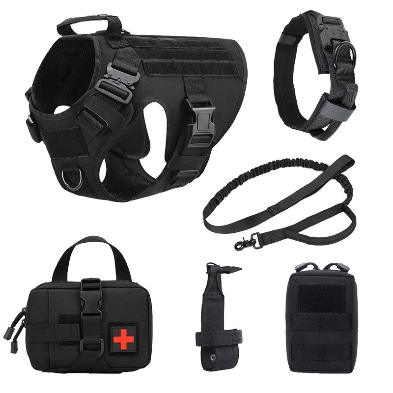 6-Piece Heavy-Duty Tactical Dog Harness Set – Rugged Training Vest With Utility Accessories