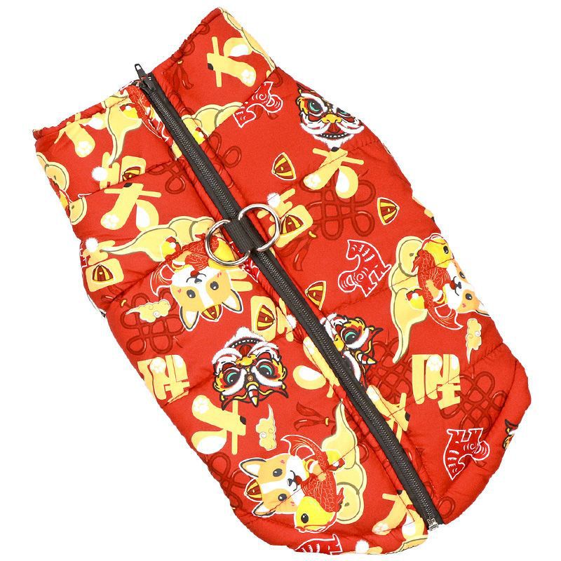 Windproof Cotton Dog Winter Coat – Festive High-Visibility Heavy-Duty Warm Vest