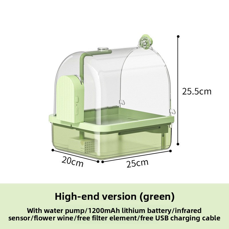External Cage-Mount Smart Bird Bath – Wireless Sensor Automatic Water Filter Basin