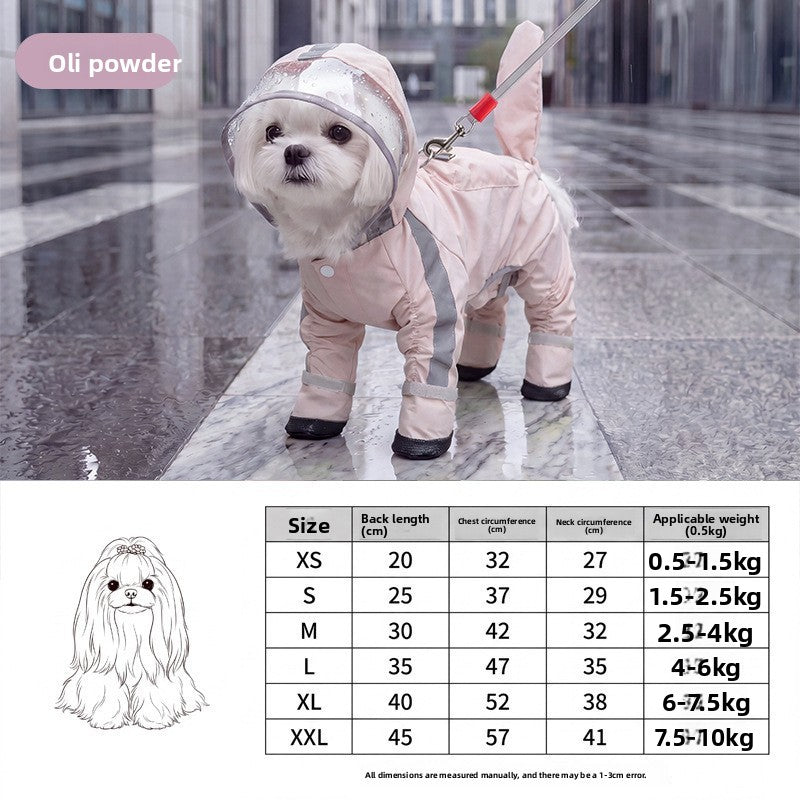 Full-Body Four-Legged Waterproof Pet Raincoat – Detachable Tail Removable Bootie Storm Hoodie