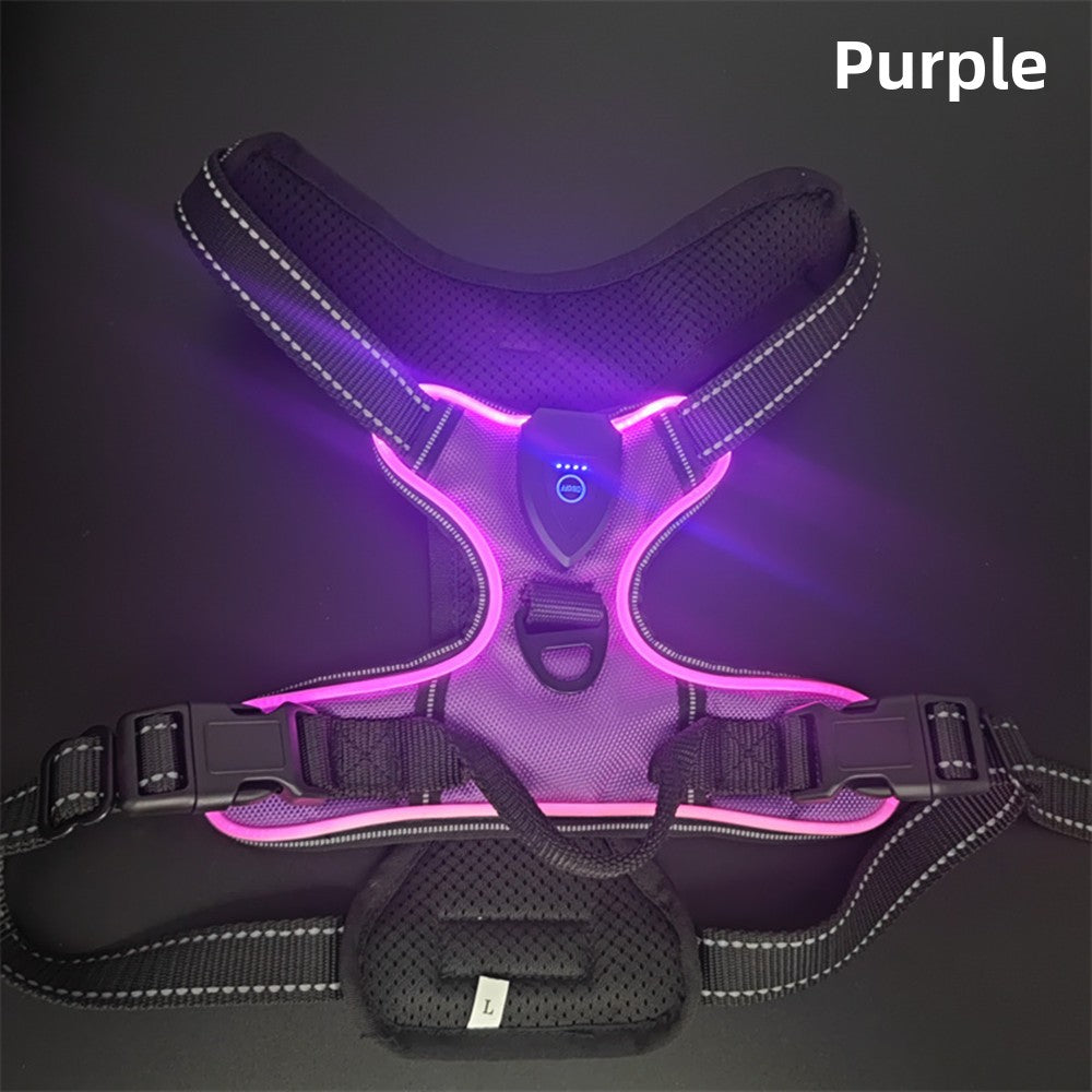 Adjustable LED Luminous Pet Chest Strap – High-Visibility Safety Night Walking Vest