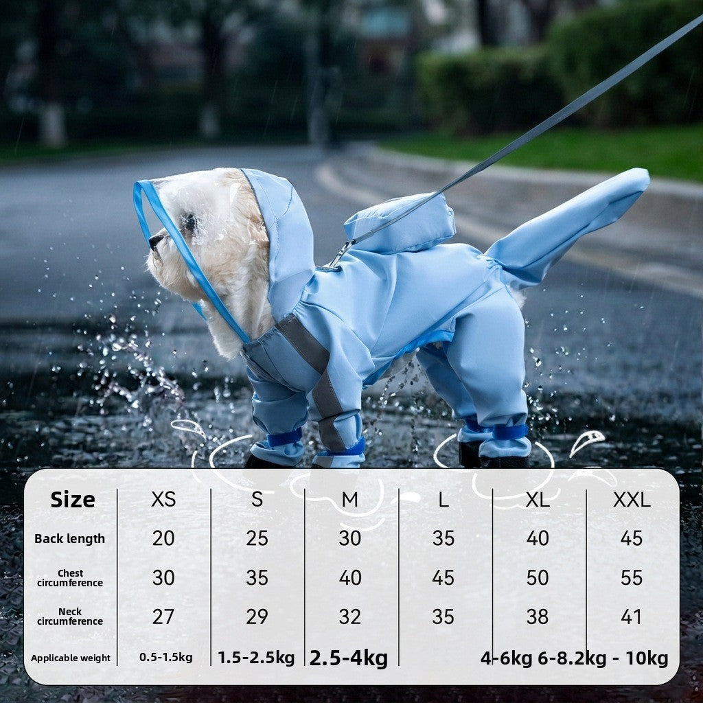 Full-Body Four-Legged Waterproof Pet Raincoat – Detachable Tail Removable Bootie Storm Hoodie