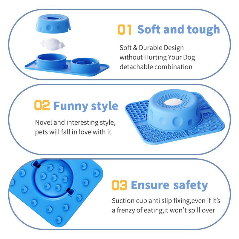Silicone Slow Feeder Bowl – Calming Licking Mat With Rolling Toy For Anxiety