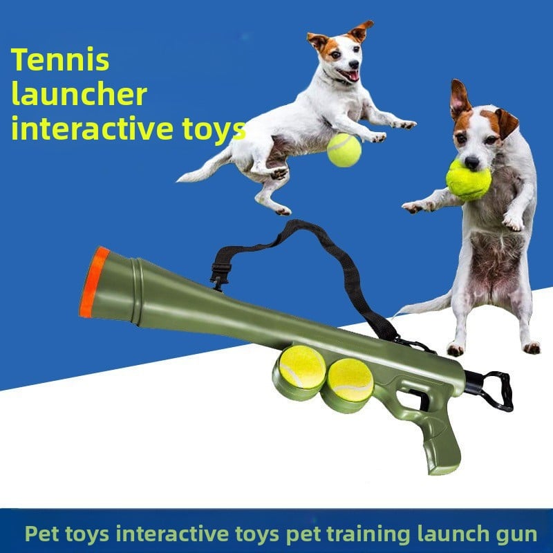 Interactive Tennis Ball Launcher Toy Gun – Handheld Fetch Training Device With Two Balls