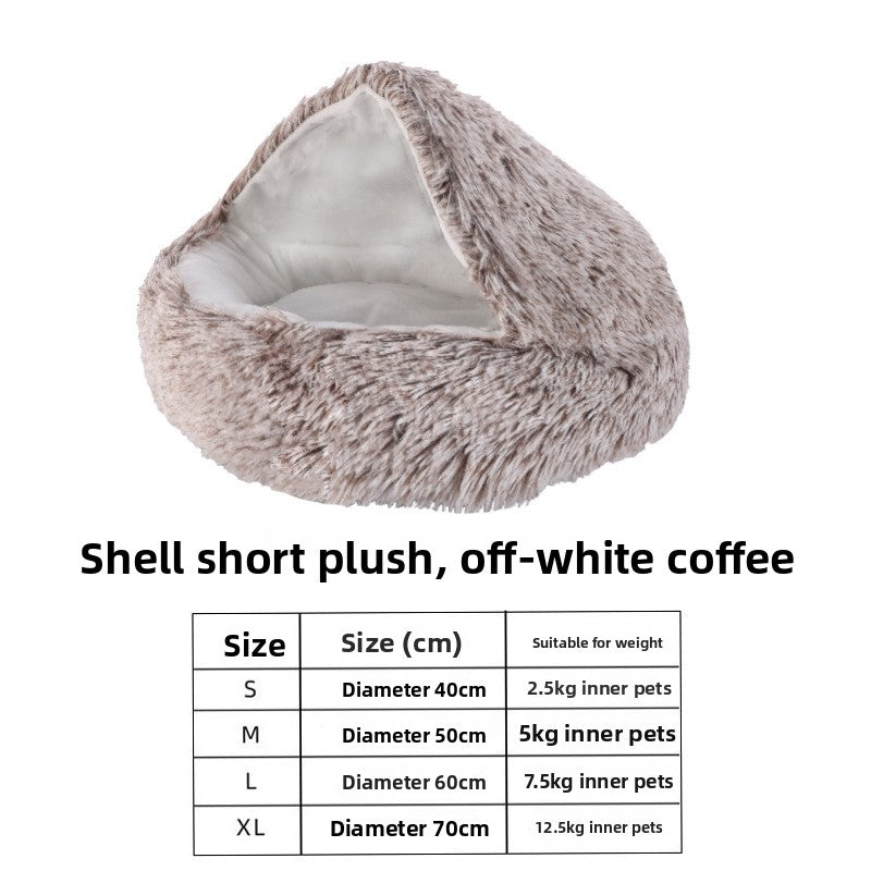 Semi-Enclosed Shell Shape Pet Cave Bed – Deep Sleep Insulating Plush Velvet Lounger