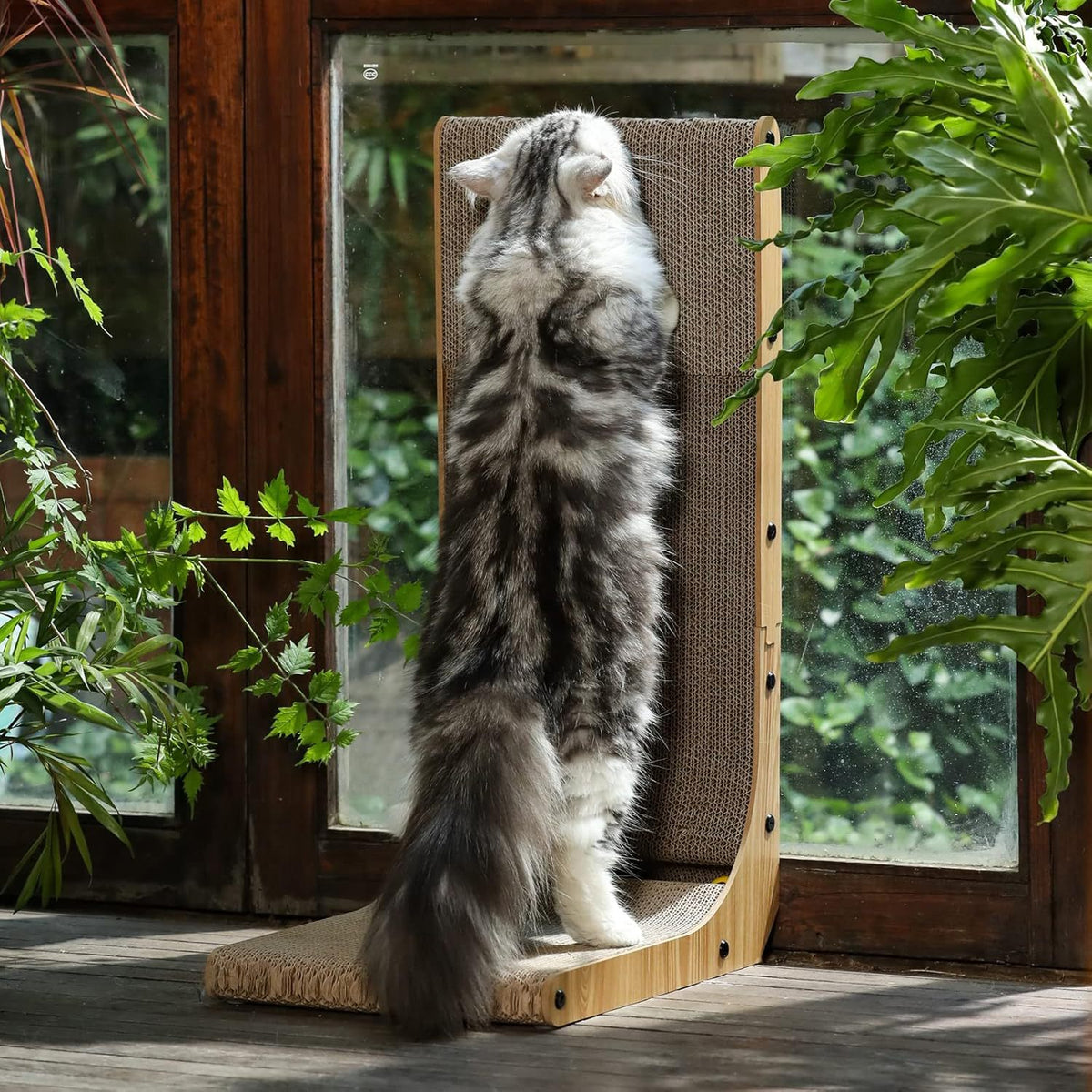 L-Shape Sisal Cat Scratch Board – Space-Saving Vertical Scratcher With Cozy Lounge Nest