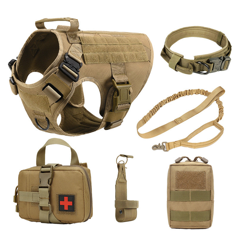 6-Piece Heavy-Duty Tactical Dog Harness Set – Rugged Training Vest With Utility Accessories