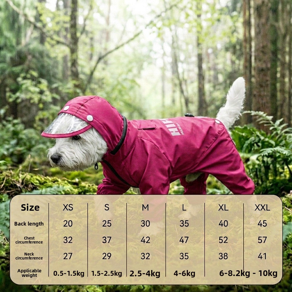 Full-Body Four-Legged Waterproof Pet Raincoat – Detachable Tail Removable Bootie Storm Hoodie
