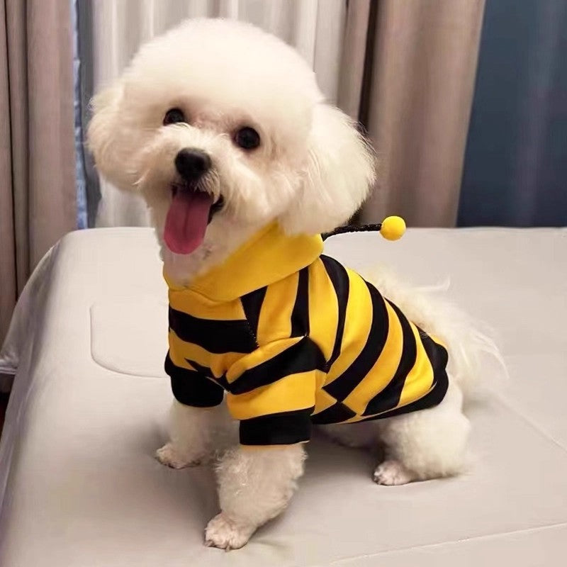 Cute Bee Fleece Pet Winter Coat – Two-Legged Small Dog Warm Insulation Hoodie