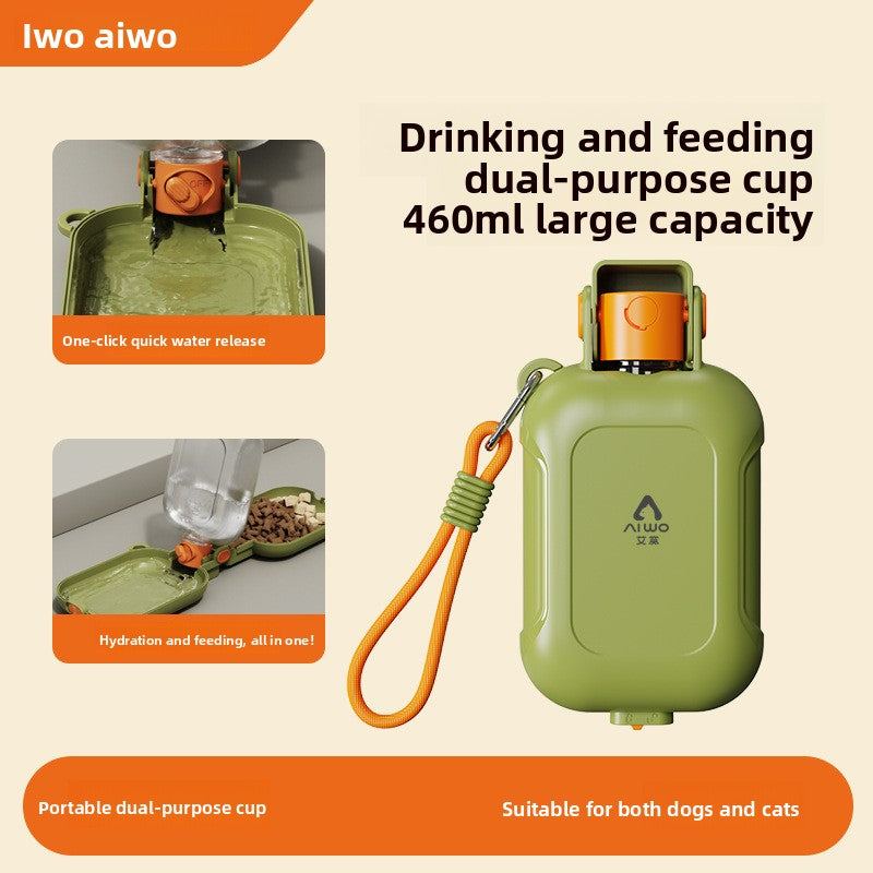 2-in-1 Portable Pet Travel Bottle – Foldable Bowl With Integrated Food Container