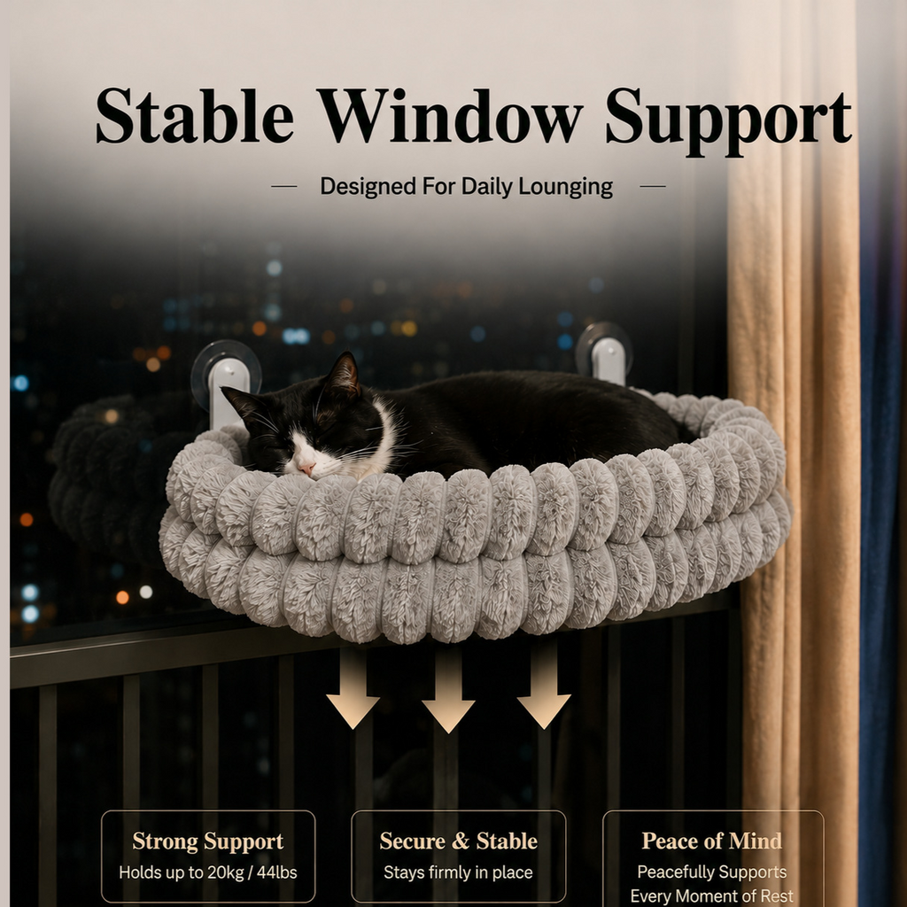 Reversible Window Mount Cat Hammock – Seasonal Plush Mesh Suction Cup Hanging Bed