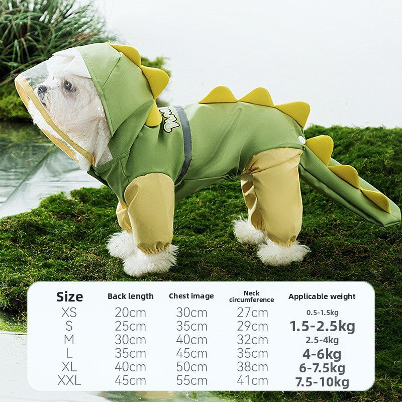 Full-Body Four-Legged Waterproof Pet Raincoat – Detachable Tail Removable Bootie Storm Hoodie