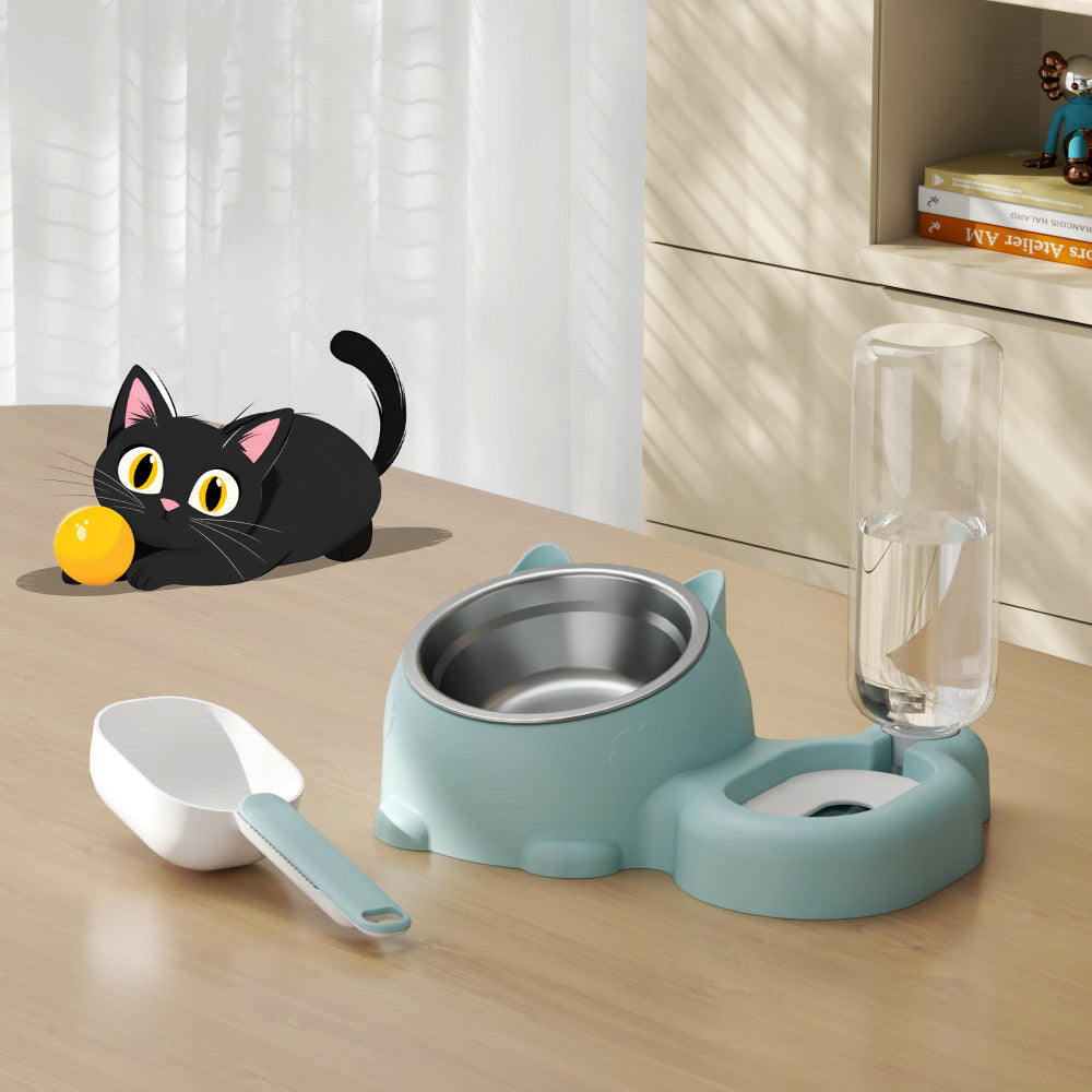 Gravity Automatic Pet Water Refill Fountain – Non-Electric Dual Food Bowl Station