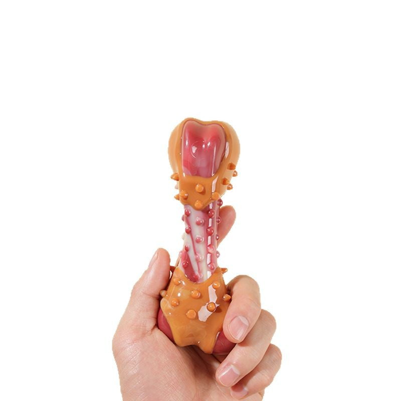 Heavy-Duty Rubber Teething Dog Toy – Bone Chicken Leg Molar Dental Health Bone