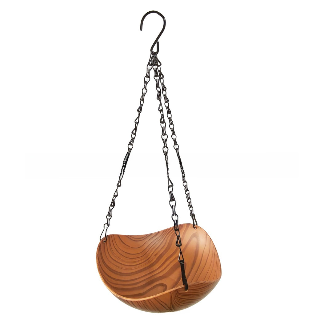 Hanging Wooden Bird Bath Outdoor Oasis – Heavy-Duty Anti-Rust Chain Garden Basin