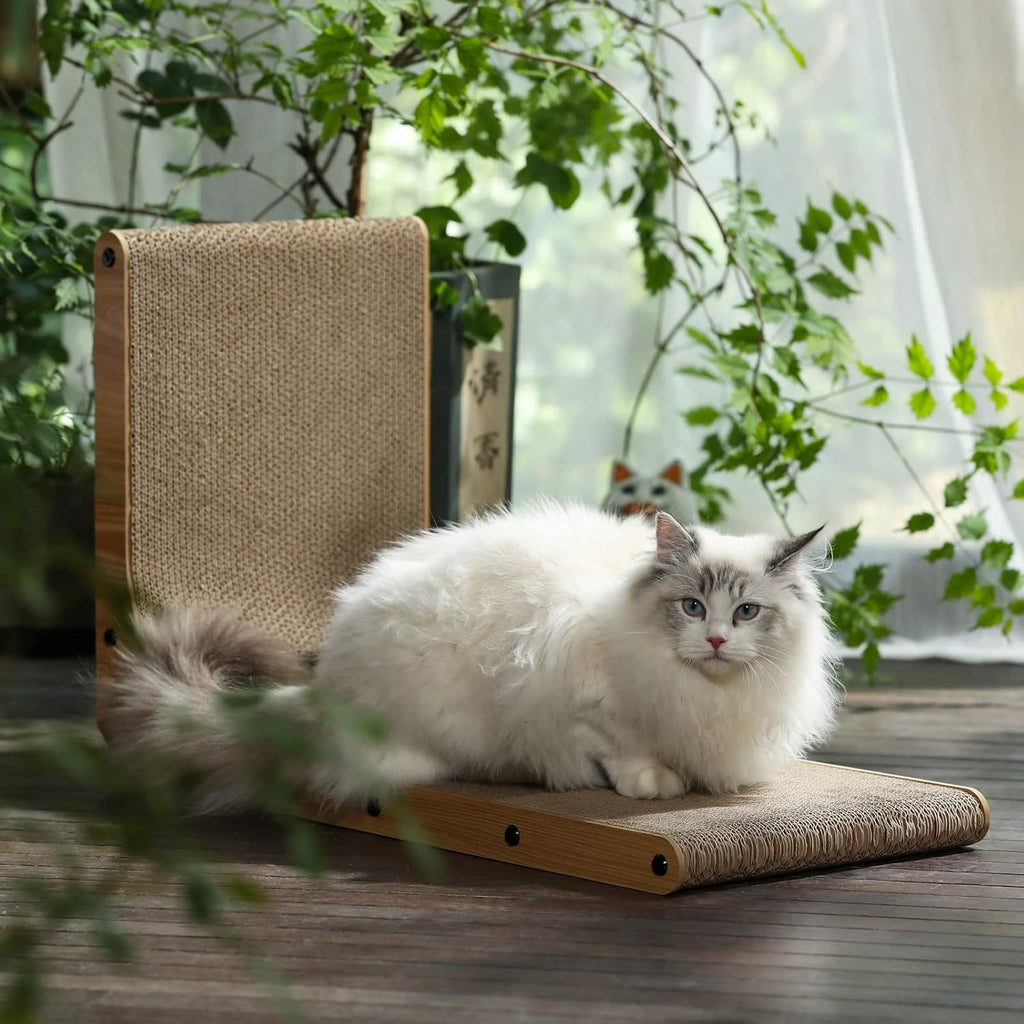 L-Shape Sisal Cat Scratch Board – Space-Saving Vertical Scratcher With Cozy Lounge Nest