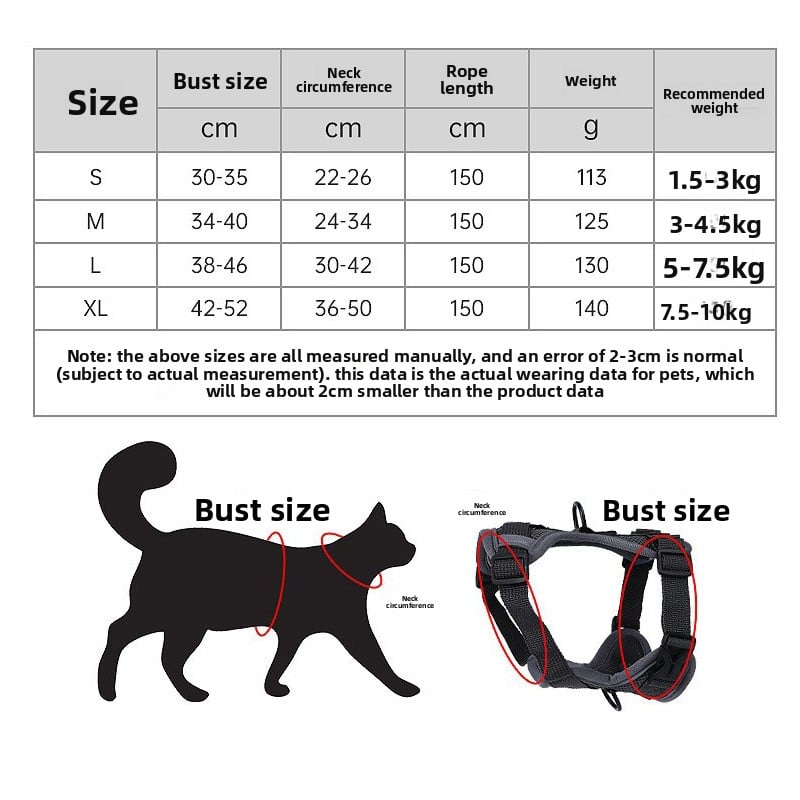 No-Choke Escape-Proof Cat Harness Vest – Breathable Reflective Walking Traction Set