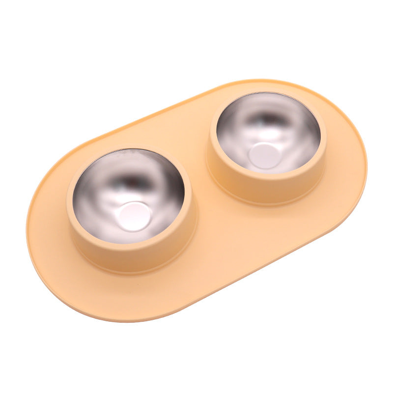 Anti-Slip Dual Stainless Steel Pet Bowl – No-Spill Silicone Food Water Station