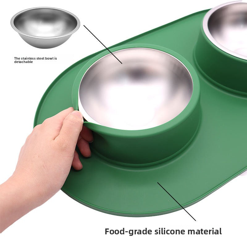 Anti-Slip Dual Stainless Steel Pet Bowl – No-Spill Silicone Food Water Station