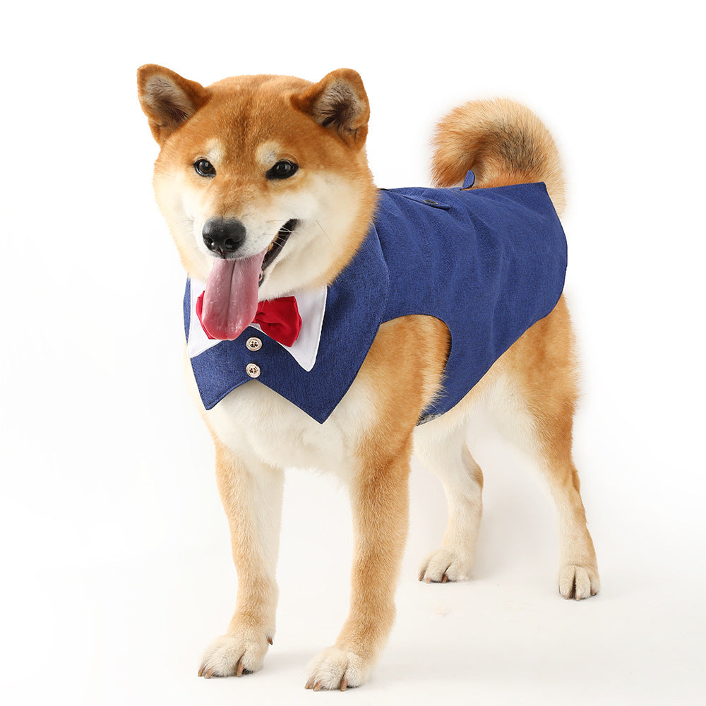 Elegant British Style Pet Dog Tuxedo Vest – Classic Formal Attire With Bow Tie