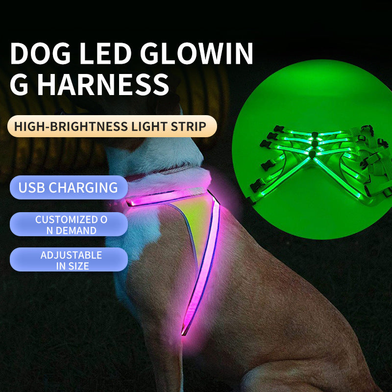 USB Rechargeable LED Dog Harness Vest – Luminous Safety Double Light Strip Warning Jacket