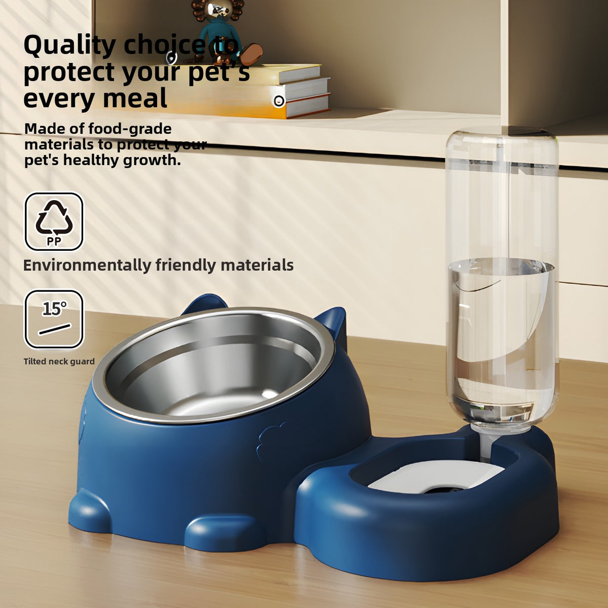 Gravity Automatic Pet Water Refill Fountain – Non-Electric Dual Food Bowl Station