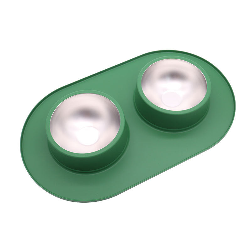 Anti-Slip Dual Stainless Steel Pet Bowl – No-Spill Silicone Food Water Station