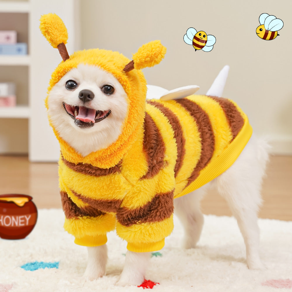 Transformative Bee Fleece-Lined Dog Costume – Winter Warm Leash Attachment Hoodie Coat