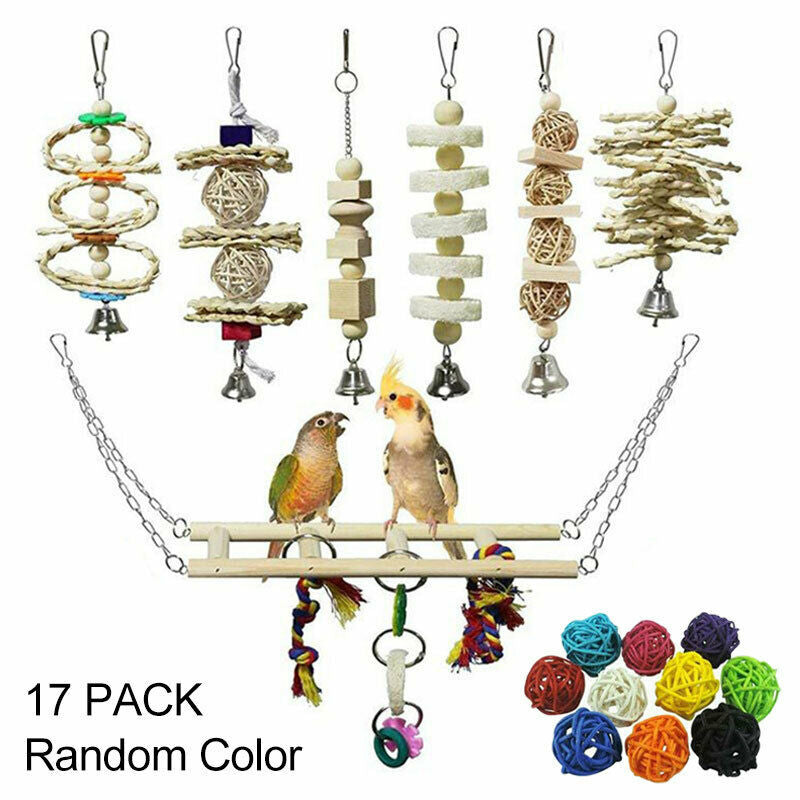 Wooden Bird Toy Set With Stairs – Interactive Swing Chew Playground For Cage Enrichment