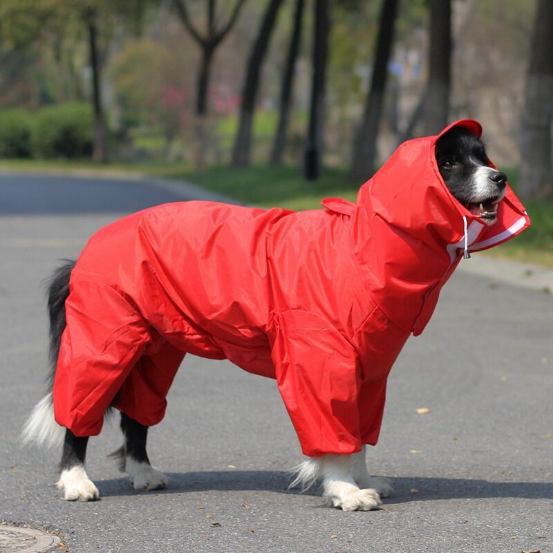 Full-Body Four-Legged Waterproof Dog Raincoat – High-Visibility Reflective All-Weather Storm Hoodie