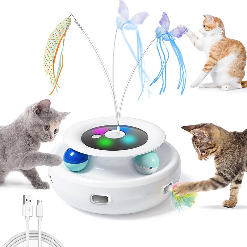 Smart Motorized Automatic Rotating Cat Turntable – Interactive Teaser Wand Hunting Toy