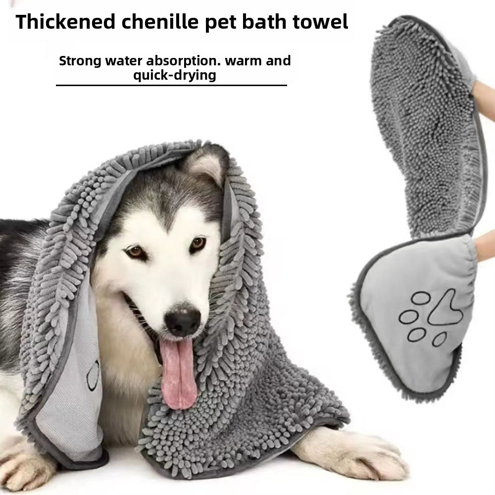 Super Absorbent Chenille Pet Bath Towel – Soft Quick-Dry Grooming Drying Blanket