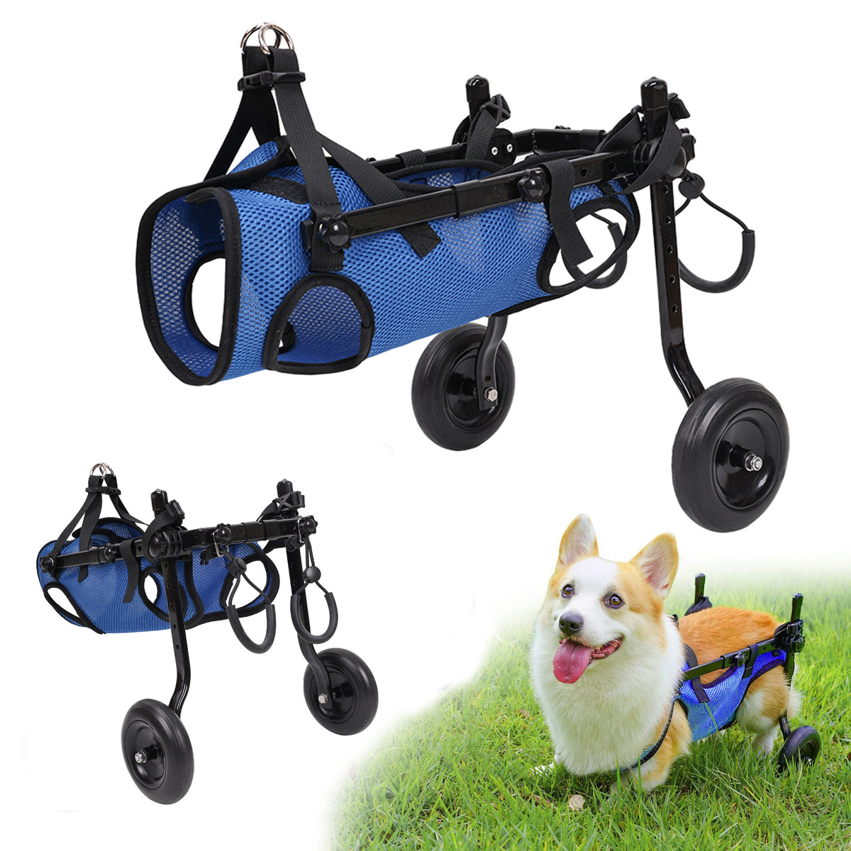 Adjustable Metal Pet Rehabilitation Cart – Foldable Hind Leg Mobility Walking Aid